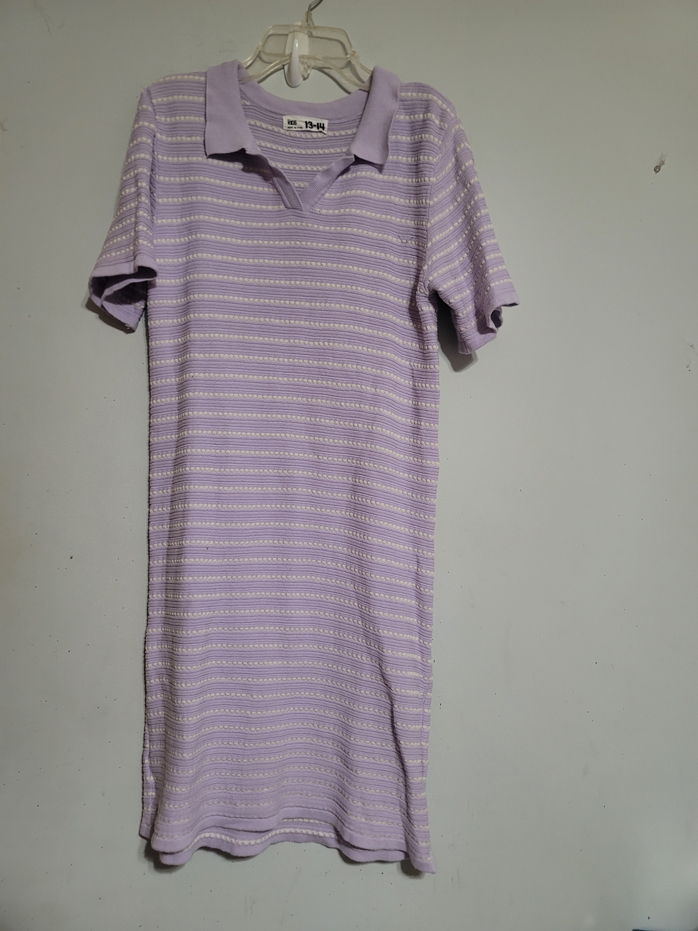 Girls Cotton On Lavender Striped Polo Knit Dress Stretchy Sz 13-14 XL Purple